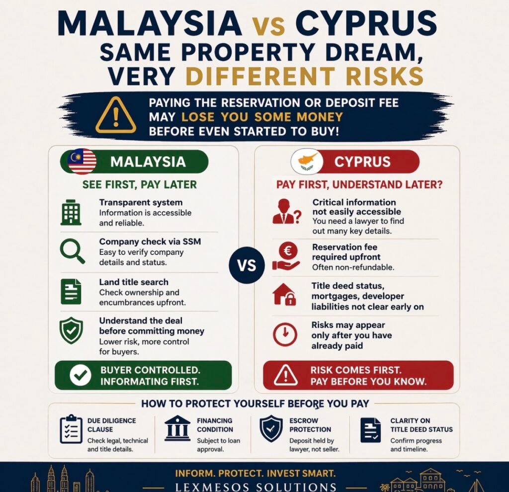 Comparison of Malaysia and Cyprus property buying risks and reservation fee dangers