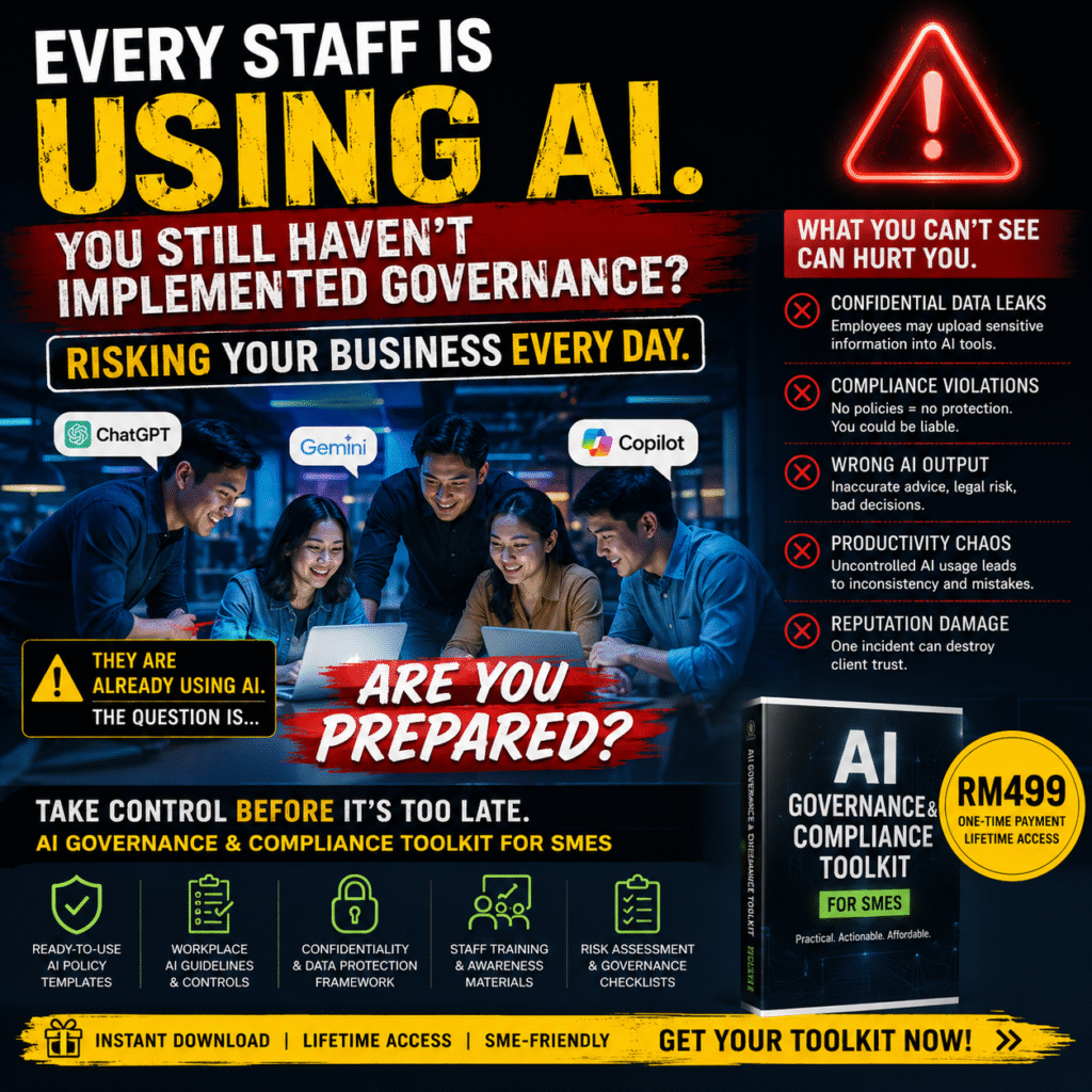 Everyone Talks About AI Productivity. Almost Nobody Talks About AI Accountability. AI governance and workplace accountability concept showing AI usage risks and operational oversight in businesses.