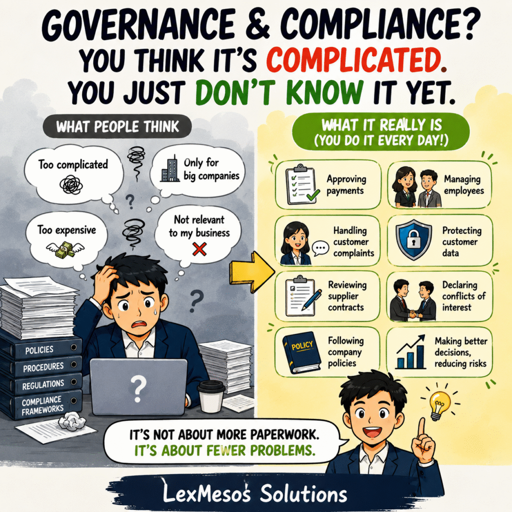 Governance and Compliance: Most SMEs Are Already Doing It (They Just Don't Know It) Business owner managing everyday decisions that involve governance, compliance, risk management, and internal controls.
