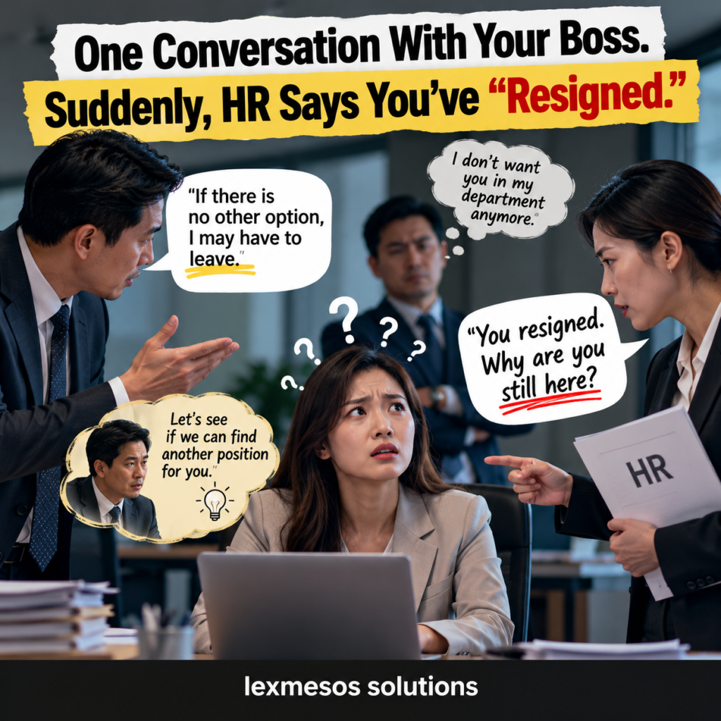 Employee confused after telling her boss she may leave if there is no other option, only for HR to say she has resigned.