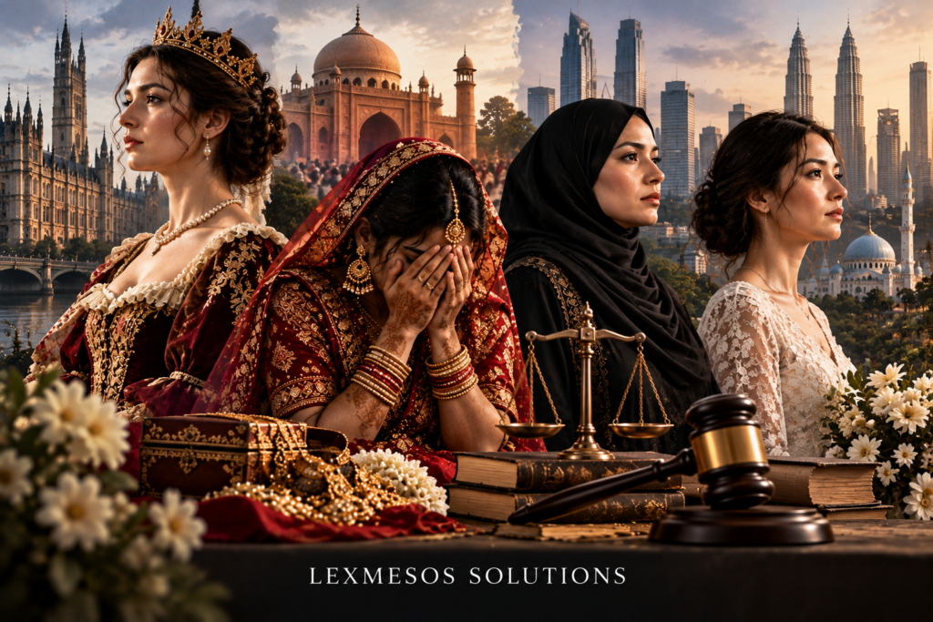 Illustration highlighting child marriage, forced marriage and dowry-related abuse, examining women's rights and legal protection in Germany, India and Malaysia.